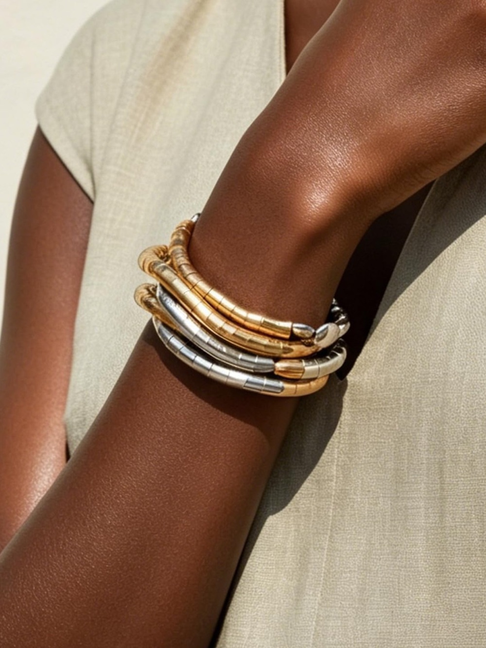 Stackable Gold & Silver Tube Bead Bracelets